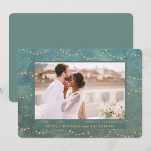 Gold Fairy Lights   Elegant One Photo Christmas Holiday Card