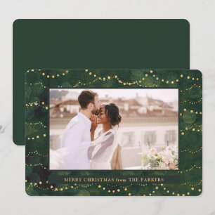 Gold Fairy Lights Elegant One Photo Christmas Holiday Card