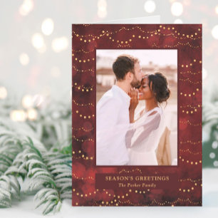 Gold Fairy Lights   Elegant One Photo Holiday Card