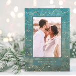 Gold Fairy Lights | Elegant One Photo Holiday Card<br><div class="desc">This modern card features a rich,  aqua background with elegant faux gold fairy lights,  and your favourite personal photo in the centre.</div>