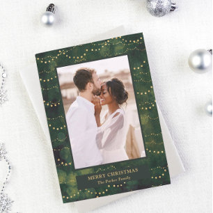 Gold Fairy Lights Elegant One Photo Holiday Card