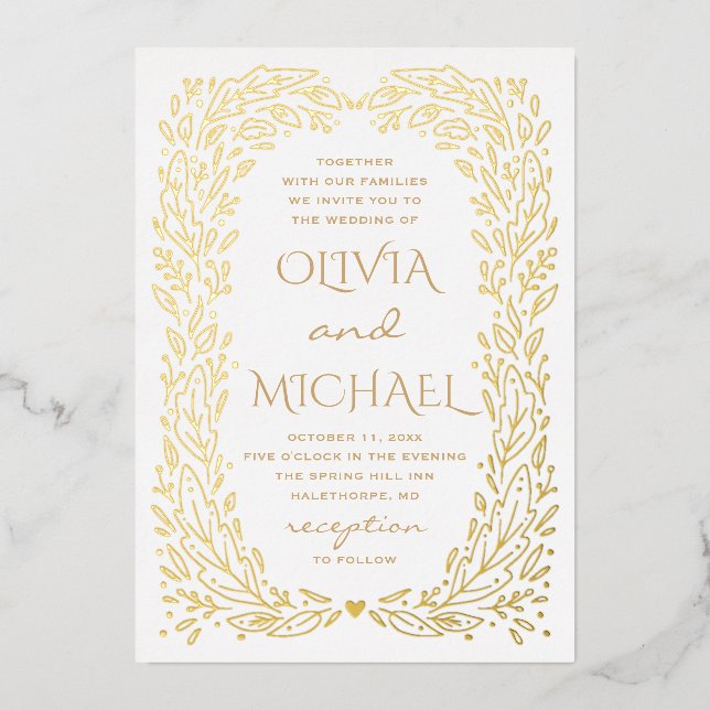 Gold fall botanical wedding. Elegant autumn floral (Front)