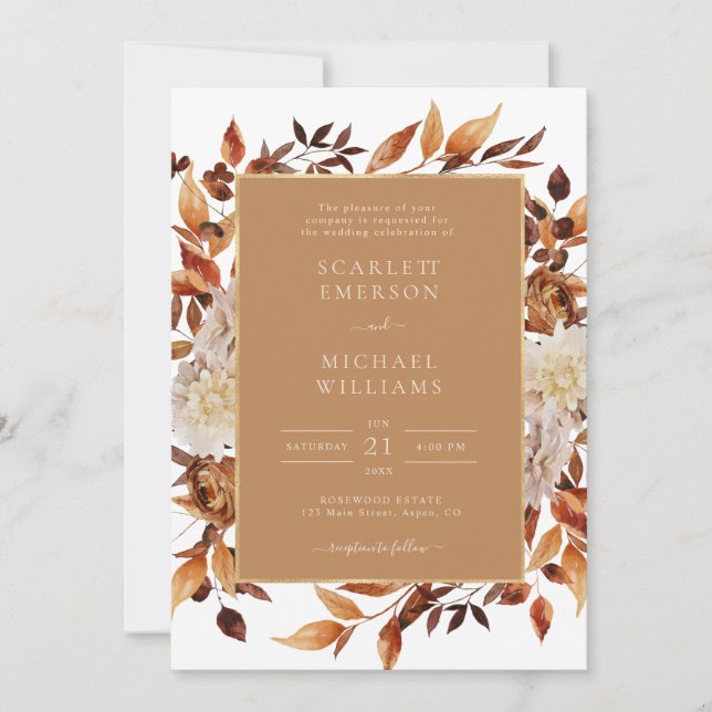 Gold Fall Floral Wedding Invitation (Front)