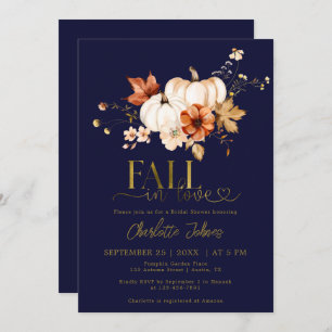 Gold Fall In Love Navy Cream Pumpkin Bridal Shower Invitation