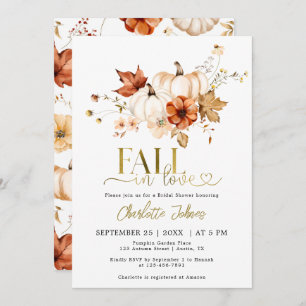 Gold Fall In Love Rust Cream Pumpkin Bridal Shower Invitation