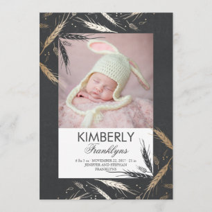 Gold Fall Newborn Baby Photo Birth Announcement