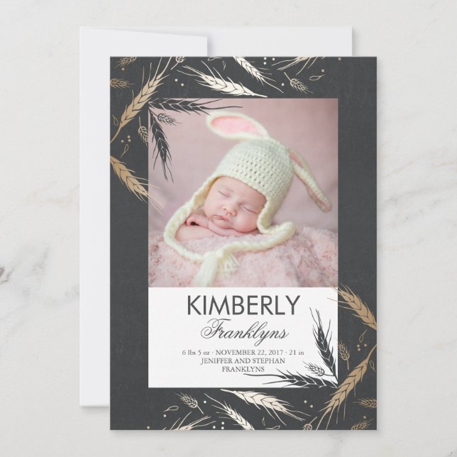 Gold Fall Newborn Baby Photo Birth Announcement (Front)
