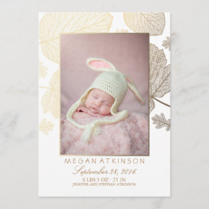 Gold Fall Newborn Baby Photo Birth Announcements
