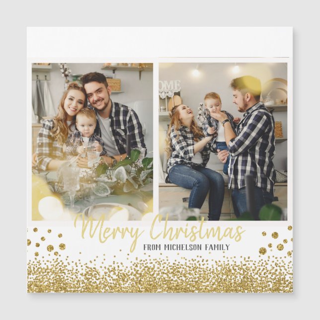 Gold Family Photo Christmas Card (Front)