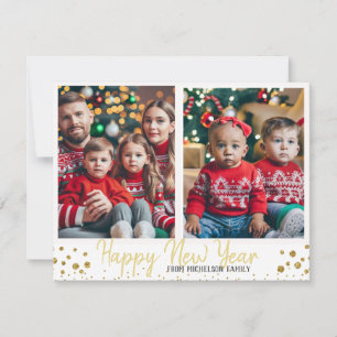 Gold Family Photo Happy New Year Card 
