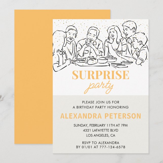  Gold Family Surprise party 53rd birthday Invitation (Front/Back)