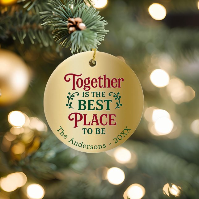Gold family together quote typography Christmas Ceramic Tree Decoration (Creator Uploaded)