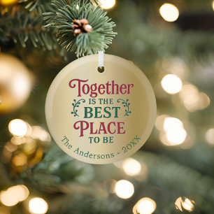 Gold family together quote typography Christmas Glass Tree Decoration