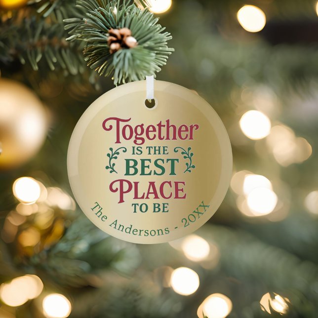 Gold family together quote typography Christmas Glass Tree Decoration (Creator Uploaded)