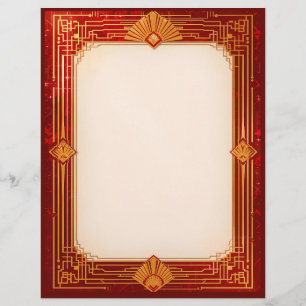 Gold Fan Frame on Red Custom Letterhead