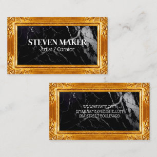 Gold Fancy Border   Black Marble Business Card