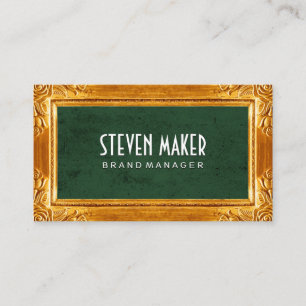 Gold Fancy Border   Green Texture Business Card