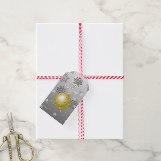 Gold Fancy Christmas Ornament Gift Tag (With Twine)