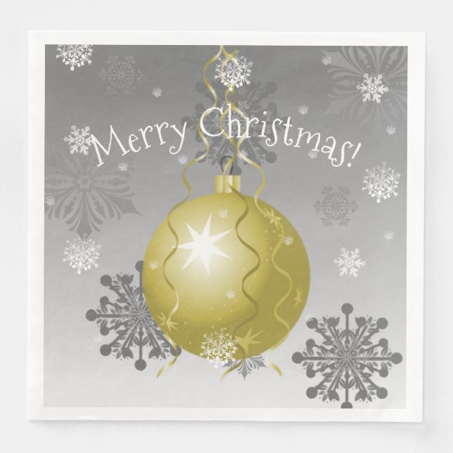 Gold Fancy Christmas Ornament Paper Napkin (Front)