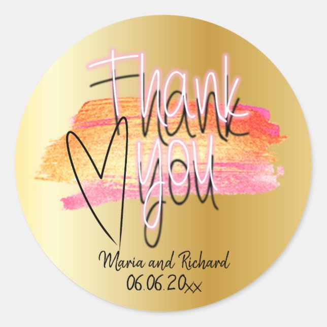 Gold Fancy Modern Decorative Script Thank You  Classic Round Sticker (Front)