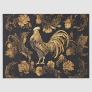 Gold Farmhouse Rooster on Black Tissue Paper