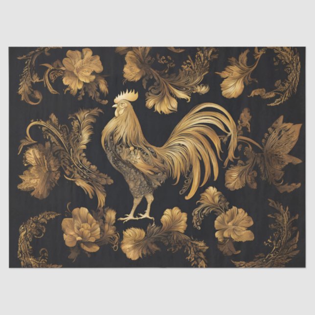 Gold Farmhouse Rooster on Black Tissue Paper (Front)