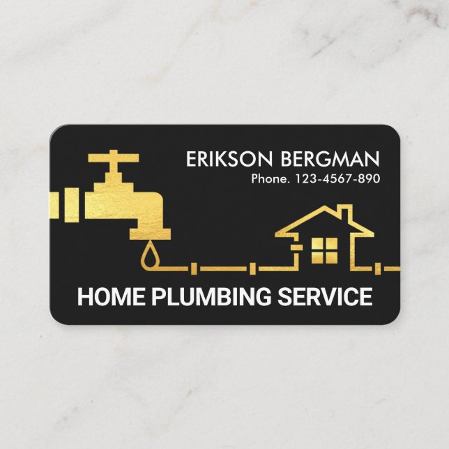 Gold Faucet Water Pipeline Plumbing Business Card (Front)