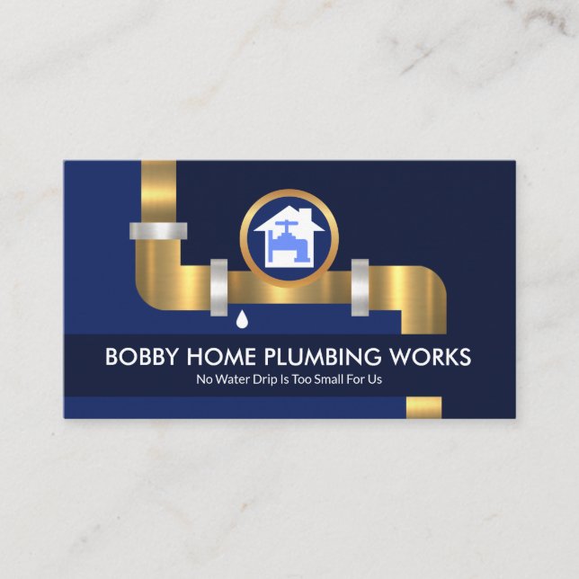 Gold Faucet Water Piping Plumbing Plumber Business Card (Front)