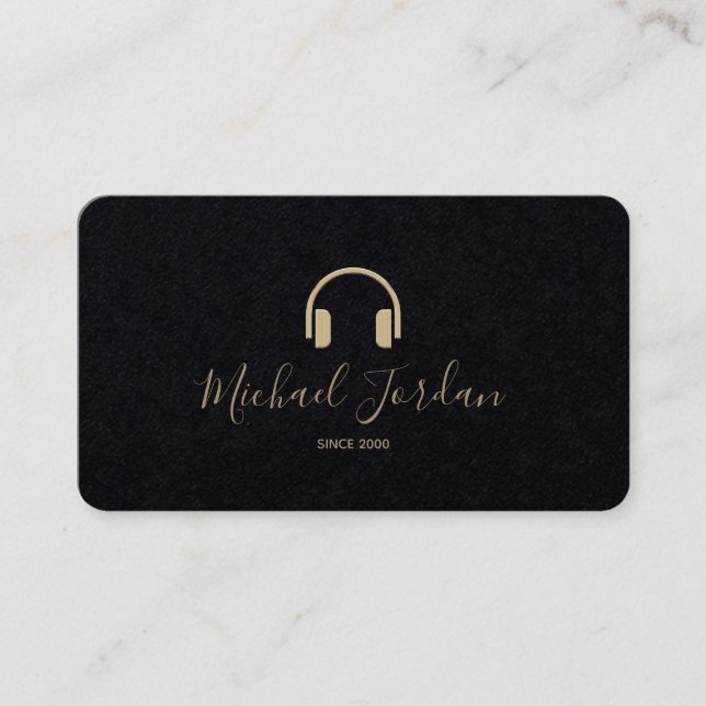 Gold Faux & Black DJ Business Card (Front)