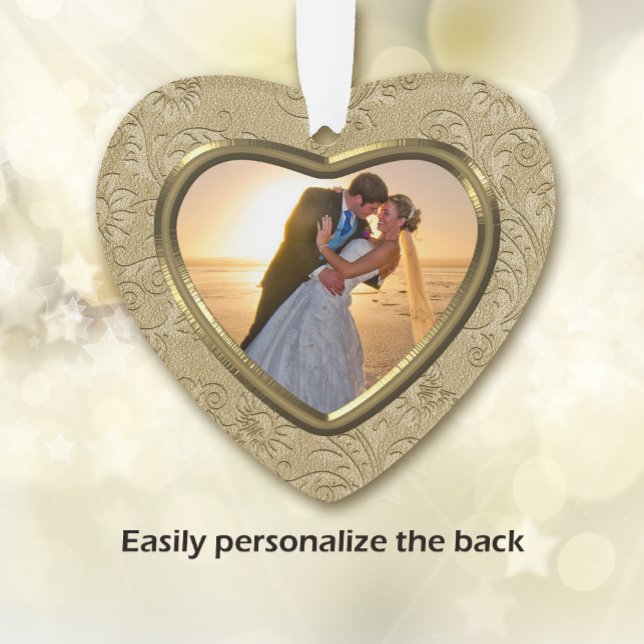 Gold Faux Brocade Photo Template Ornament (Creator Uploaded)