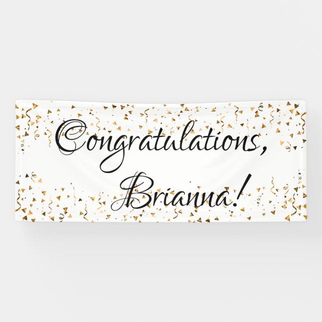Gold Faux Confetti Black and White Congratulations Banner (Horizontal)