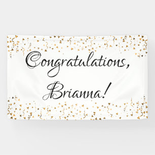 Gold Faux Confetti Black and White Congratulations Banner