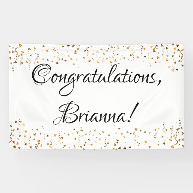 Gold Faux Confetti Black and White Congratulations Banner (Horizontal)