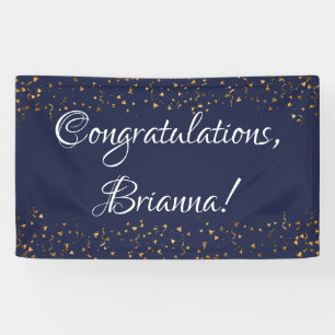 Gold Faux Confetti, Dark Navy Blue Congratulations Banner