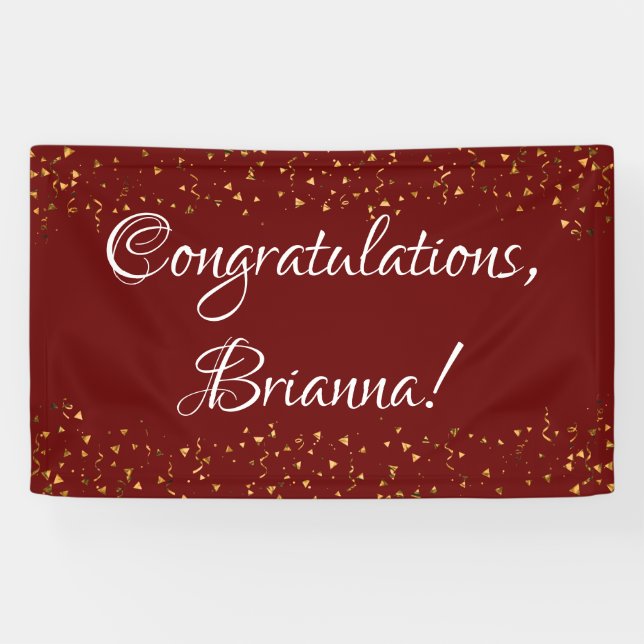 Gold Faux Confetti on Burgundy Congratulations Banner (Horizontal)