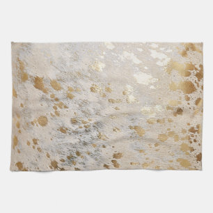 Gold Faux Cowhide Print Metallic Cowgirl Western Tea Towel