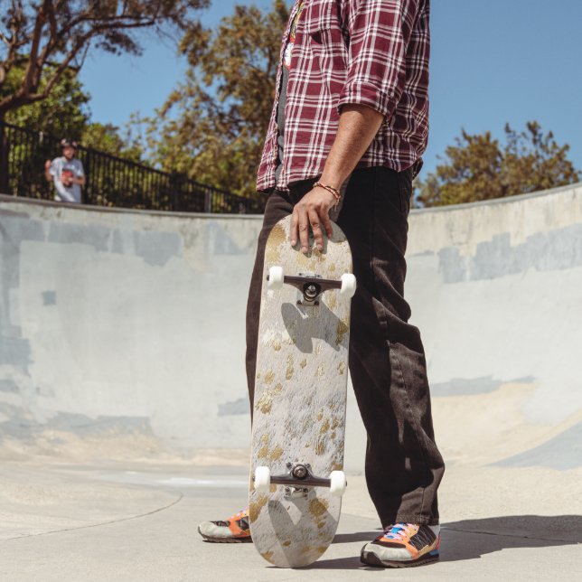 Gold Faux Cowhide Print Metallic Rustic Western Skateboard (Outdoor 2)
