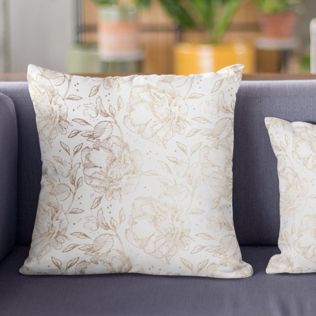 Gold Faux Elegant Hand Drawn Florals Wedding Gift Cushion (Creator Uploaded)