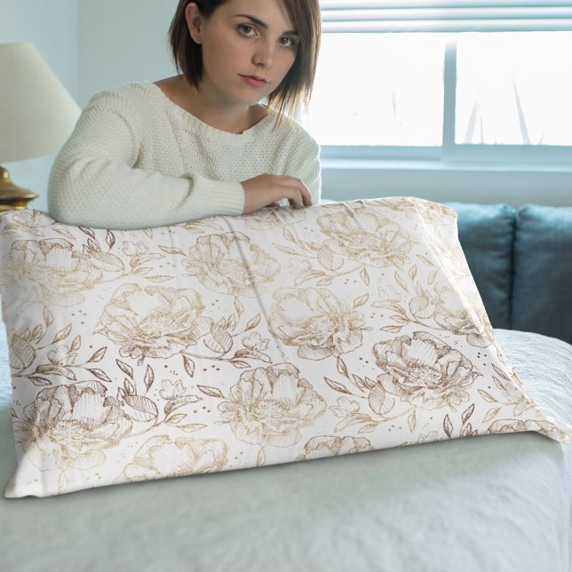 Gold Faux Elegant Hand Drawn Florals Wedding Gift Pillowcase (Creator Uploaded)
