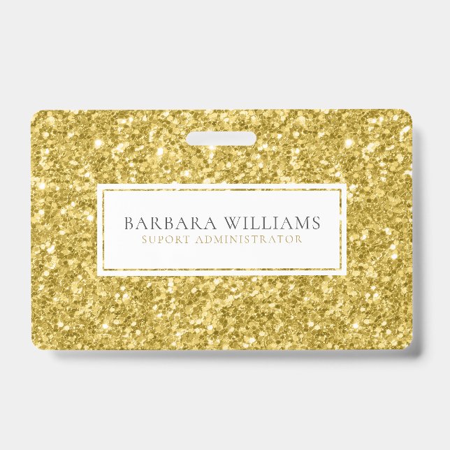 Gold Faux Flitter White Accent ID Badge (Front)