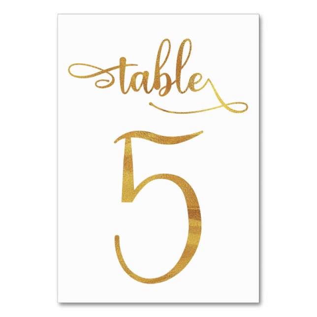 Gold faux foil 3.5x5 table number card | Table 5 (Front)