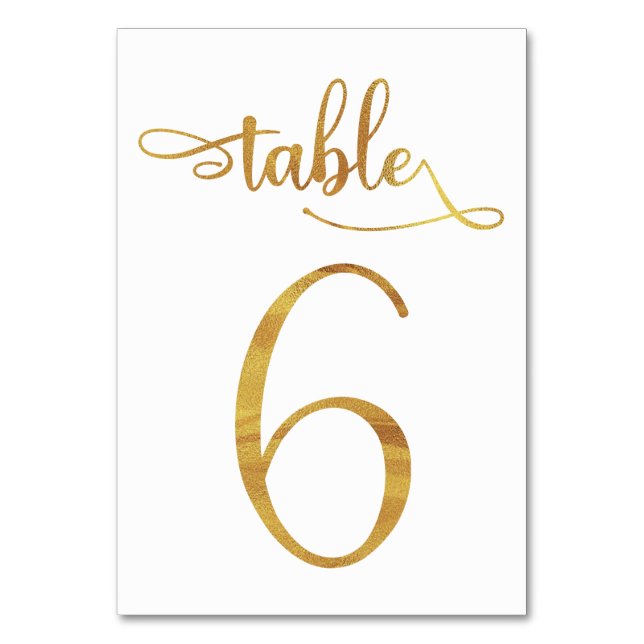 Gold faux foil 3.5x5 table number card | Table 6 (Front)