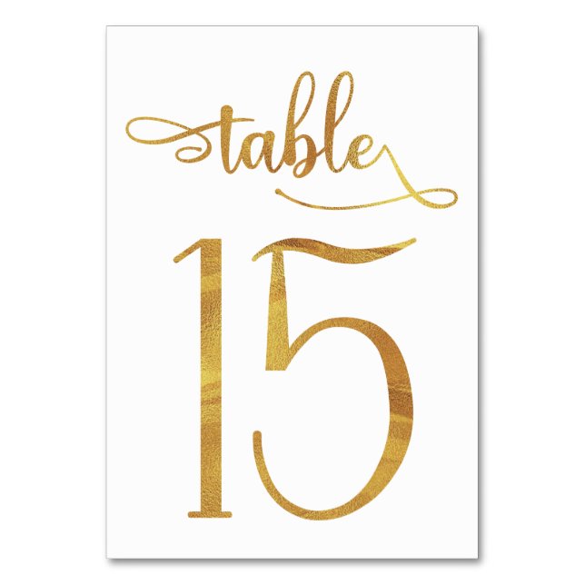 Gold faux foil 3.5x5 table number | Table 15 (Back)