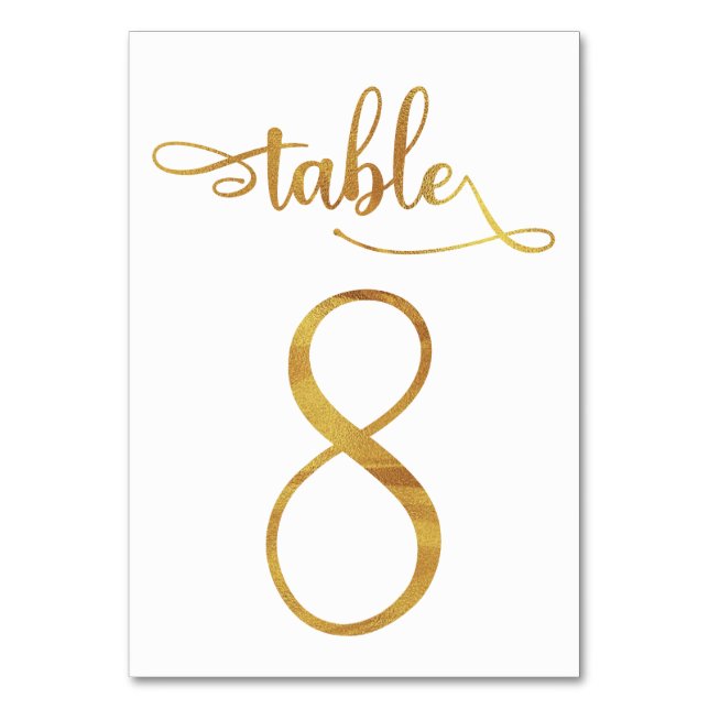 Gold faux foil 3.5x5 table number | Table 8 (Front)