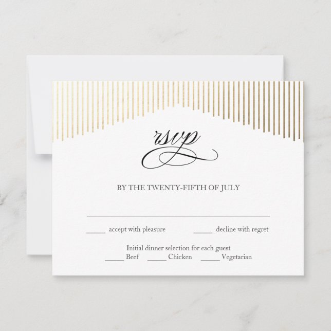 Gold Faux Foil Angles Art Deco RSVP Card (Front)