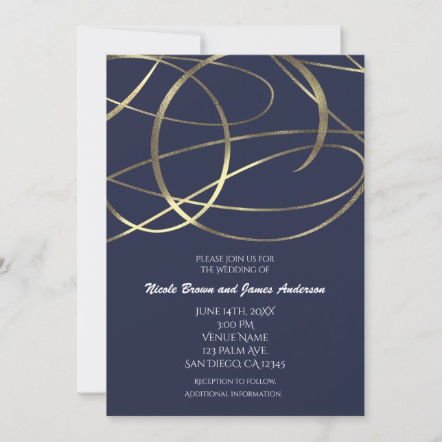 Gold Faux Foil Any Colour Wedding Invitations (Front)