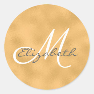 Gold Faux Foil Background Personalised Monogram Classic Round Sticker