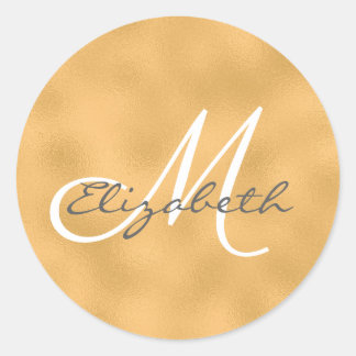 Gold Faux Foil Background Personalised Monogram Classic Round Sticker