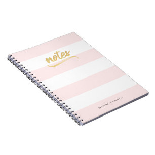 Gold Faux Foil Blush Pink Stripes Pattern Name Notebook
