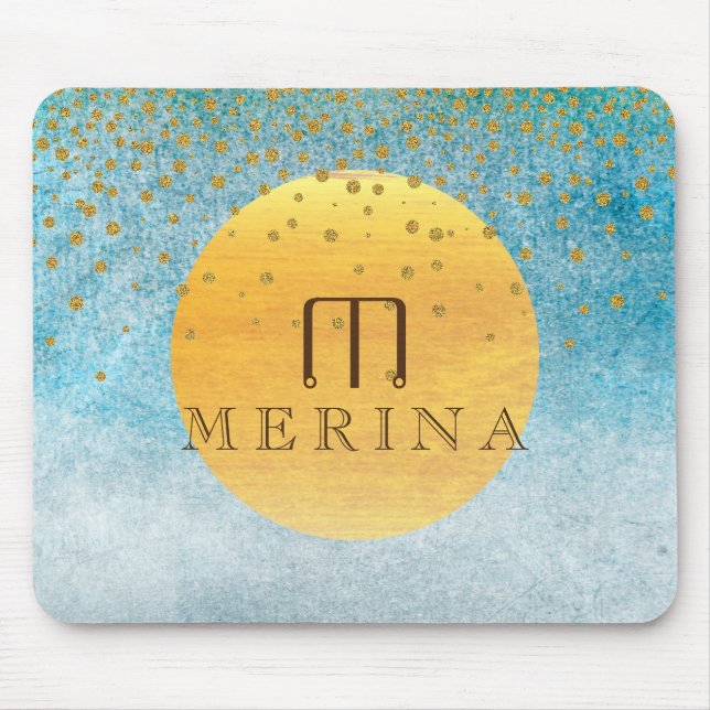 Gold Faux Foil Confetti Glitter Moon Personalise Mouse Mat (Front)